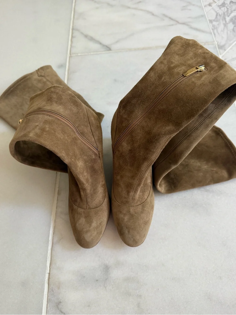 Sergio Rossi Over-the-Knee Suede Block Heel Boots - Taupe